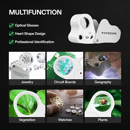 Miniatura 6 de VIVOSUN Lupa plegable de 30 x 60 veces iluminada con luz LED para joyas gemas, relojes, monedas, sellos, antigüedades, blanco