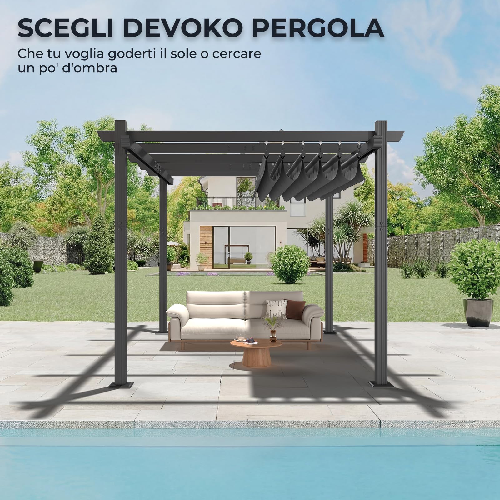 Devoko Gazebo Pergola 3x4, Pergolato Bioclimatico UV50+, Giardino Terrazzo, Nero