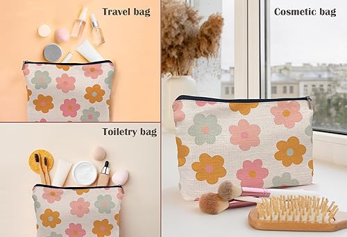 Miniatura 4 de Retro Groovy - Bolsa de maquillaje de flores de margaritas de los años 60 y 70, bolsa de cosméticos, bolsa con cremallera, bolsas de aseo para