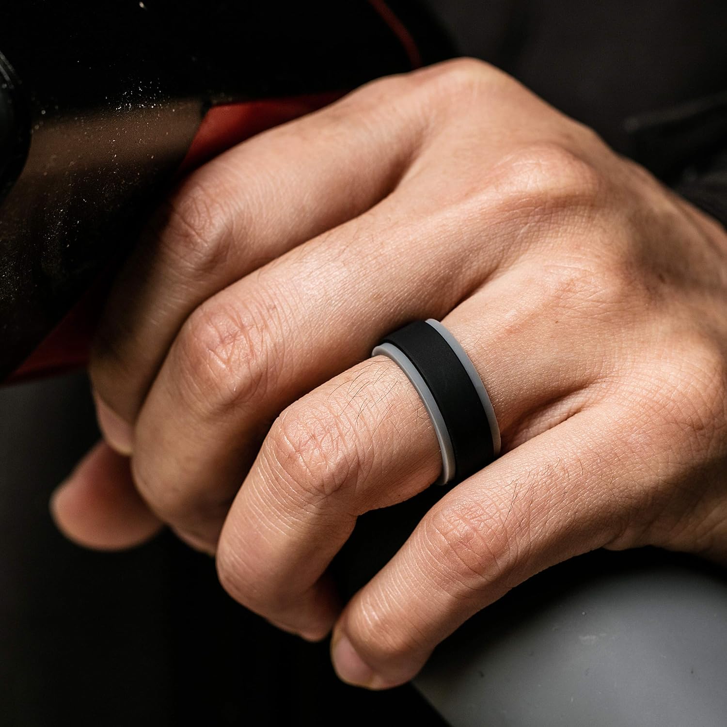 ThunderFit Silicone Wedding Rings for Men, 2 Layers Step Edge 10mm Wide 2.3mm Thick - 1/4/7 Variety Multipack image 3