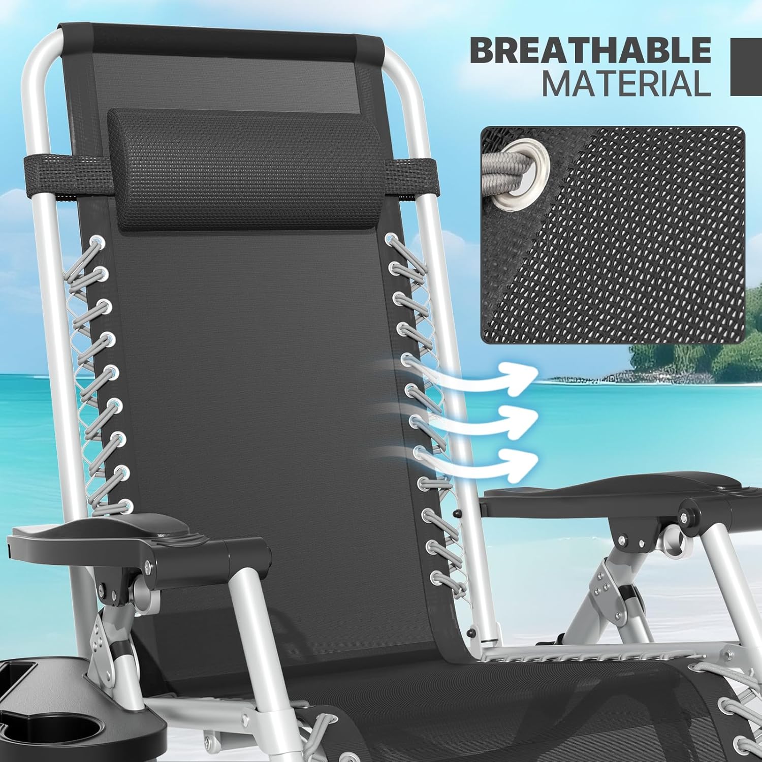 Magshion Zero Gravity Chair with Cushion, Reclining Outdoor Patio Lounge Chair, Folding Indoor Anti Gravity Recliner, Portable Lounger with Removable Cup Holder Side Tray and Pillow Headrest (Black)