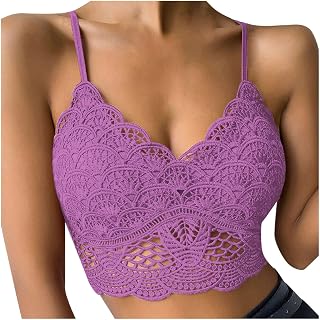 YJLX Crop Top Lace Push Up - Women's Corset Top Lace Up Sleeveless Bustier Strappy Shirt Crop Top Clubwear Party Tops Undertops Lace Bra Transparent Lace Blouse Cropped Spaghetti Tops