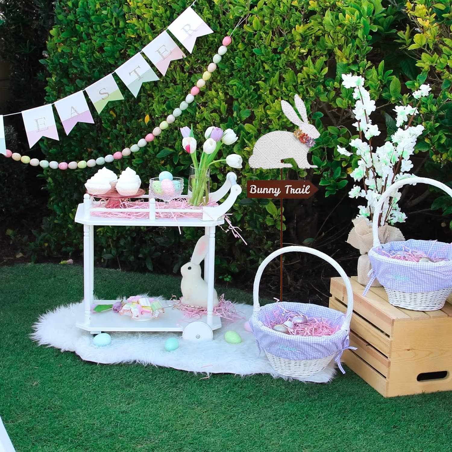 Metal Bunny Yard Stakes Easter Spring Rabbit Garden Signs Indoor Outdoor Decorations 45''H