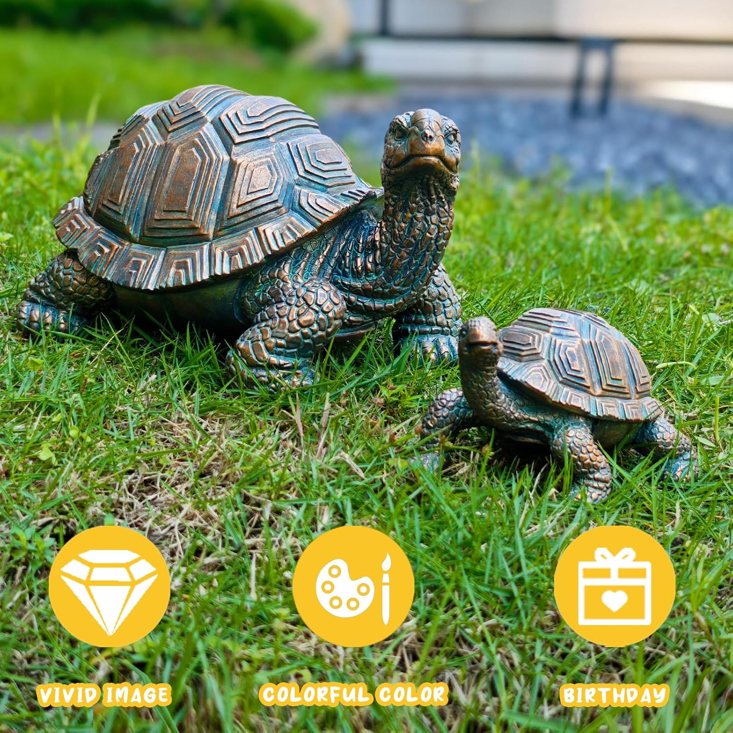 2 Pcs Outdoor Garden Turtle Statue, Mother and Baby Turtle Figurines for Garden, Patio, Lawn, Deck Decor, Resin Housewarming Gifts