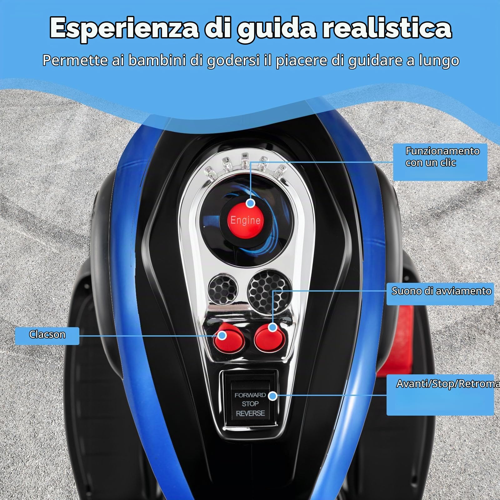 SOARS Moto Elettrica per Bambini 6V a 3 Ruote (Blu)