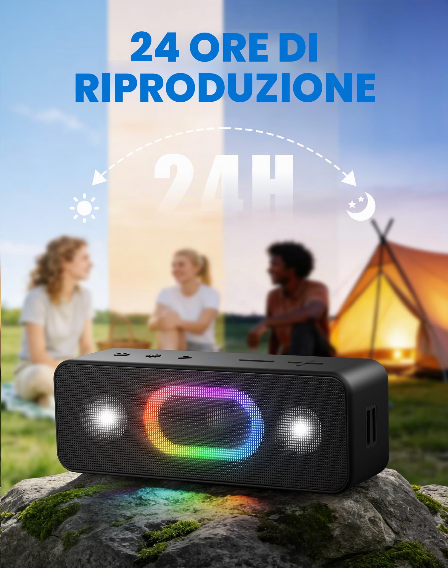 Ortizan Cassa Bluetooth Portatile, Wireless Altoparlante Bluetooth 5.3, Con Uscita 16W, 24h, IPX6, Bassi Stereo Hi-Fi 3D, Accoppiamento Stereo, AUX In, TWS, Adatta Per Casa, Esterno, Viaggi