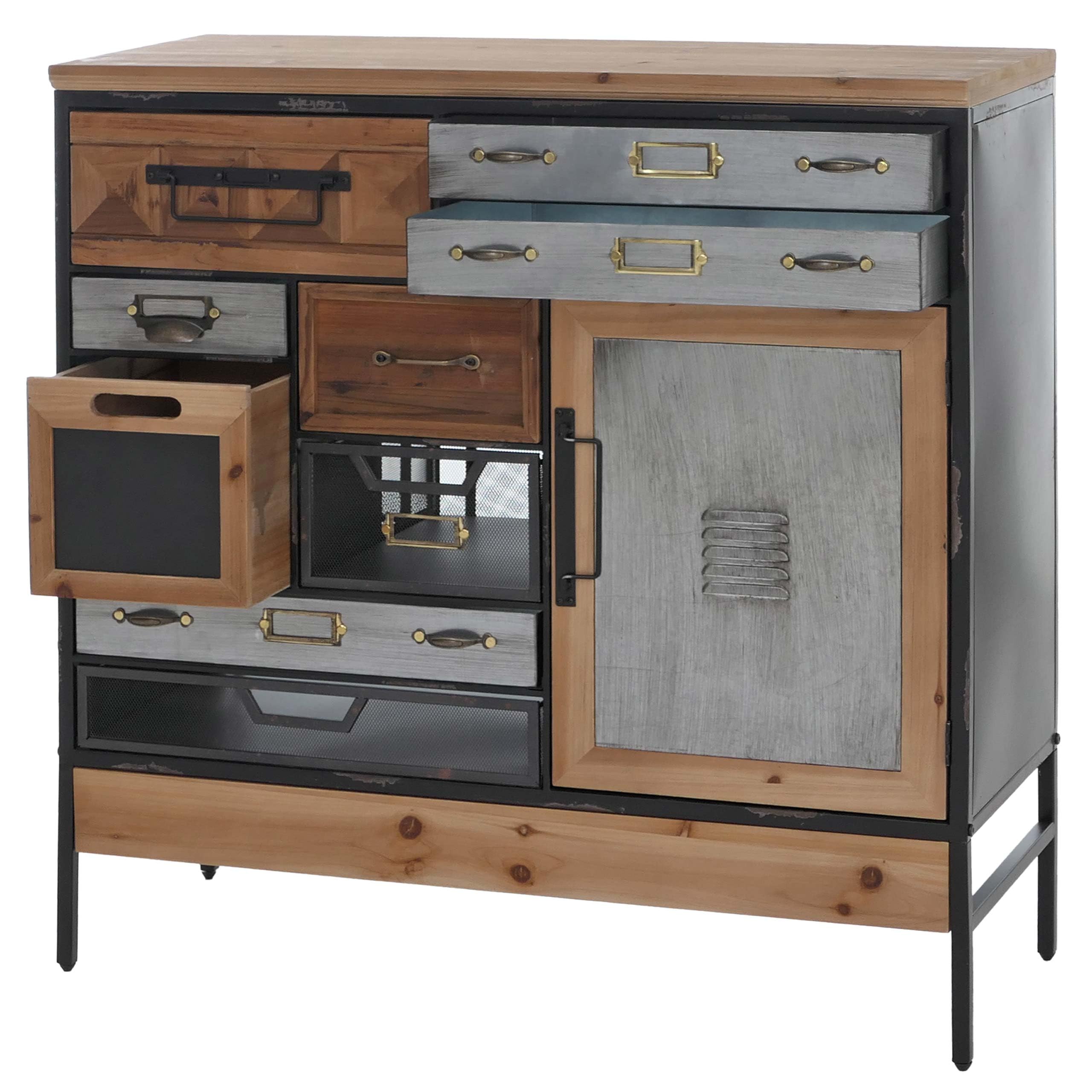 Mendler Commode de Pharmacie HWC-Q77 Style Industriel Vintage Bois et métal 85x84x35cm