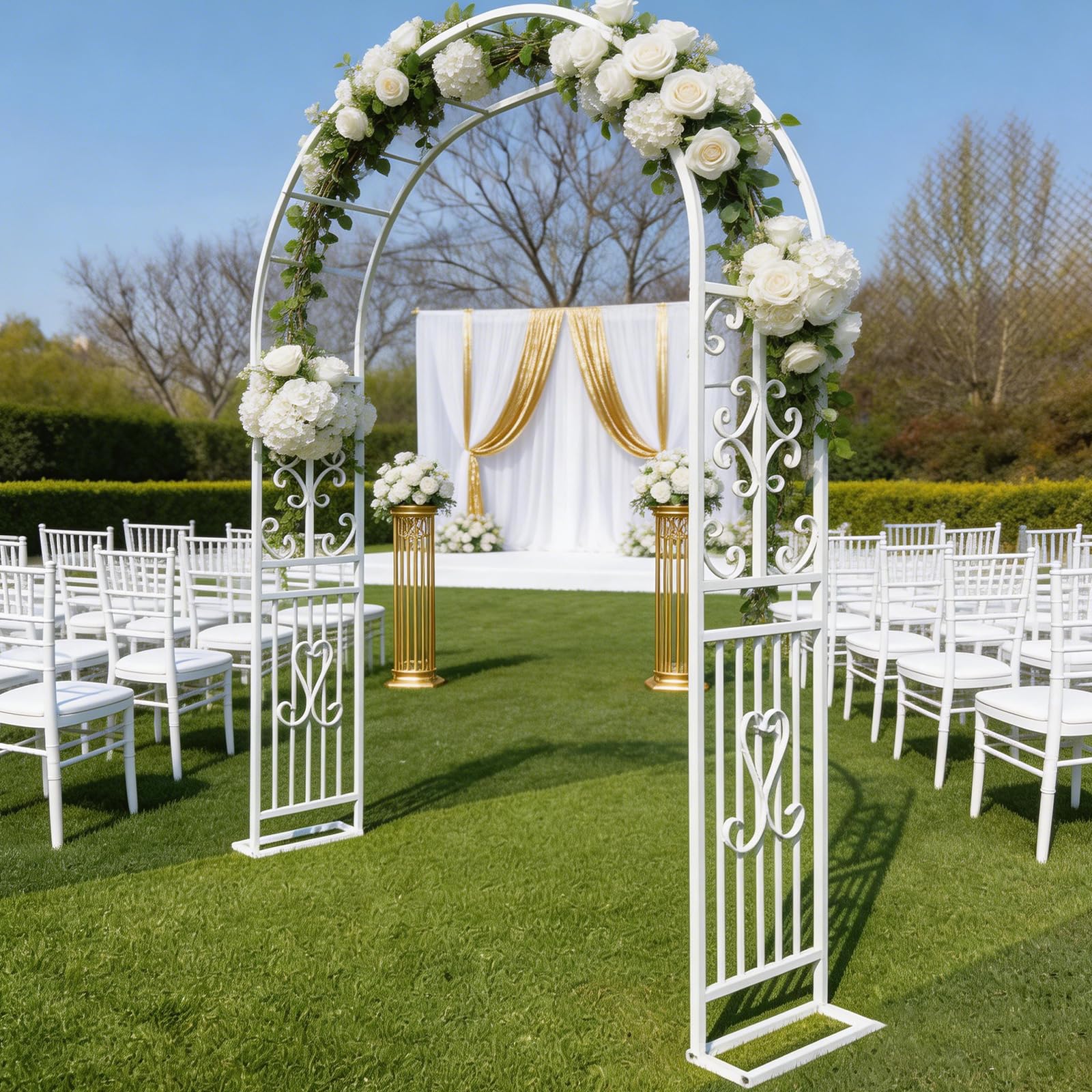eryssgbf Garden Arch Trellis 180x40x230cm, for Climbing Plants and Decoration, Metal Garden Arbor with Flat Base Design for Outdoor & Indoor, Lawn, Wooden Floor, Concrete