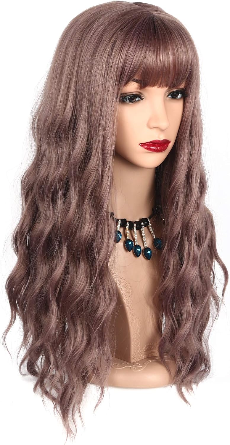 Chisu Synthetic Wigs With Bangs For Women Glueless Wigs Long Wavy Style Wig 26inches Vine Color, About 26 inches - Image 5