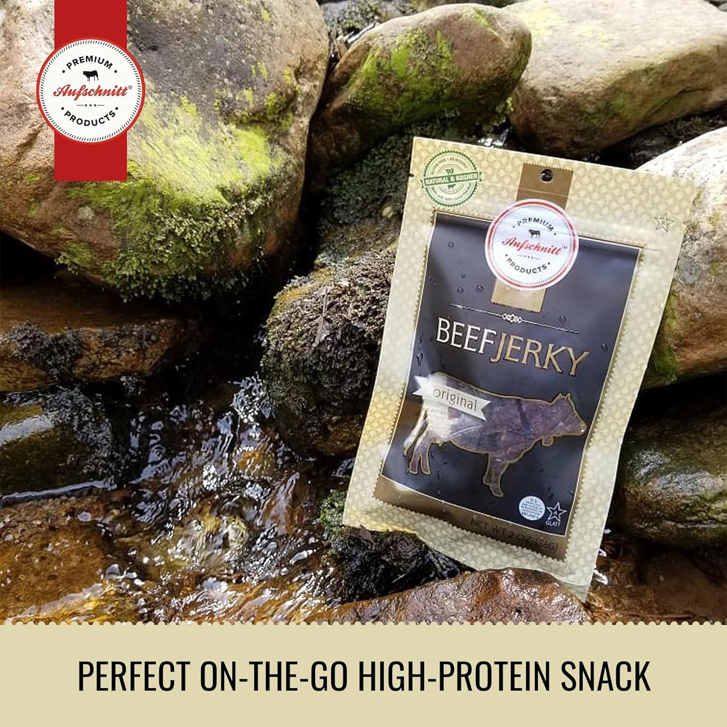 Aufschnitt Grass Fed Beef Jerky - Low Sodium, Certified Kosher - Made in USA - Keto Friendly - 5 Pack, Original