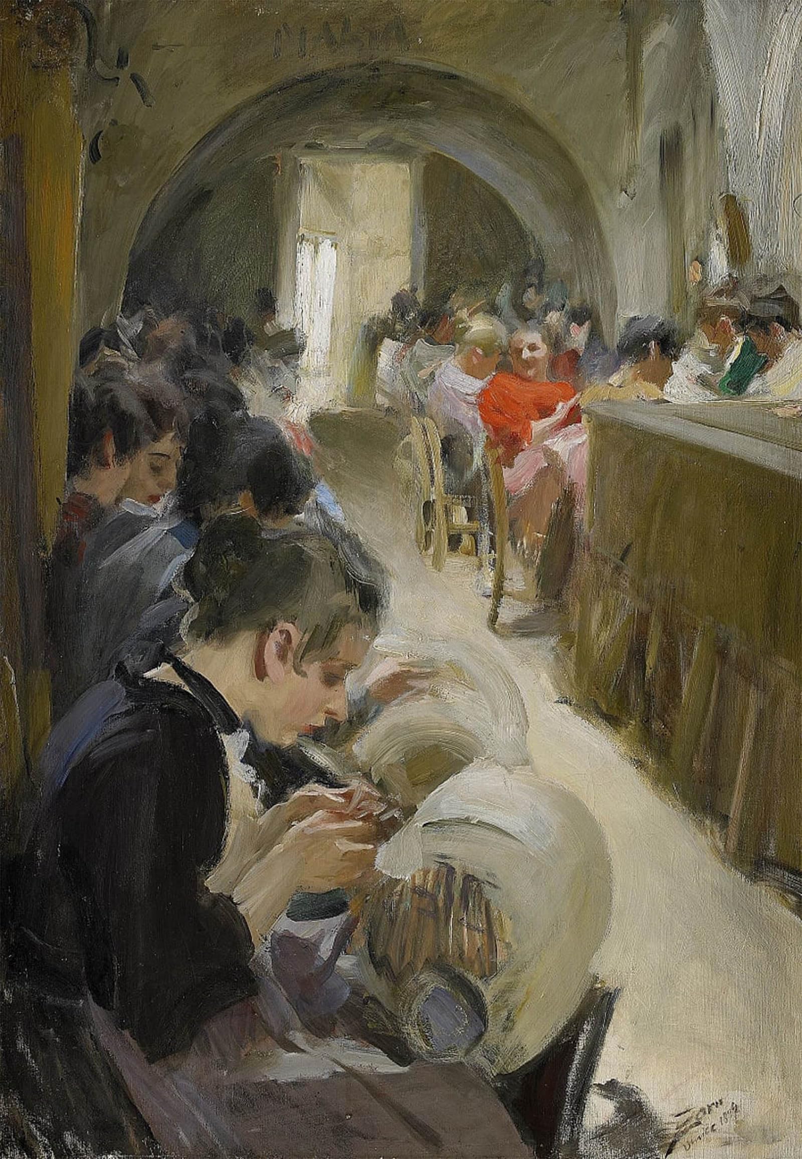 SERENDIPITP Abstract Painting Mural Print Picture Wall Decor Painting Lace-making in Venice by Anders Leonard Zorn Vintage Wall Artwork for Home Decor 60x90cm