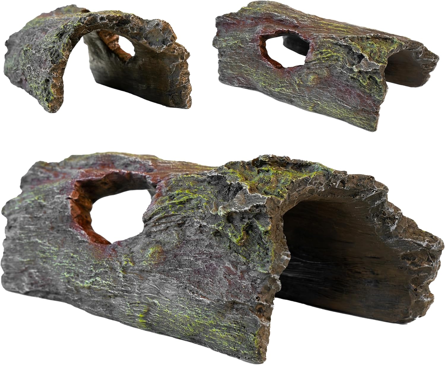 Log Hideout Rainforest Series – Reptile Wood Hide, Basking Rock, Terrarium & Aquarium Decor, Decorative Resin for Lizards, Fish, Snakes, Amphibians, Small Animals