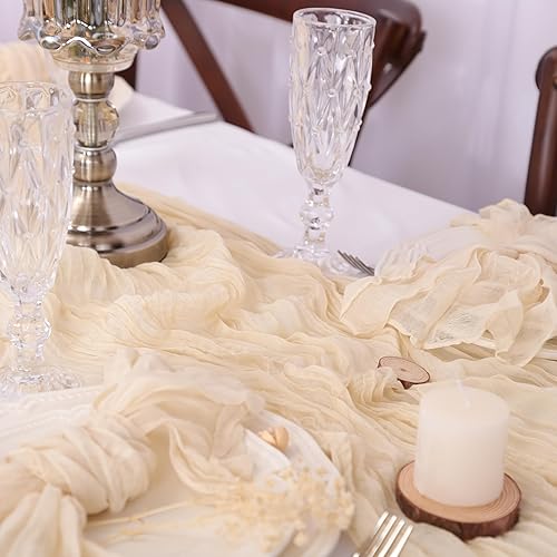 Miniatura 10 de Camino de mesa de estopilla de 35 x 134 pulgadas de largo, gasa bohemia y rústica, camino de mesa de 11 pies para boda, despedida de soltera,