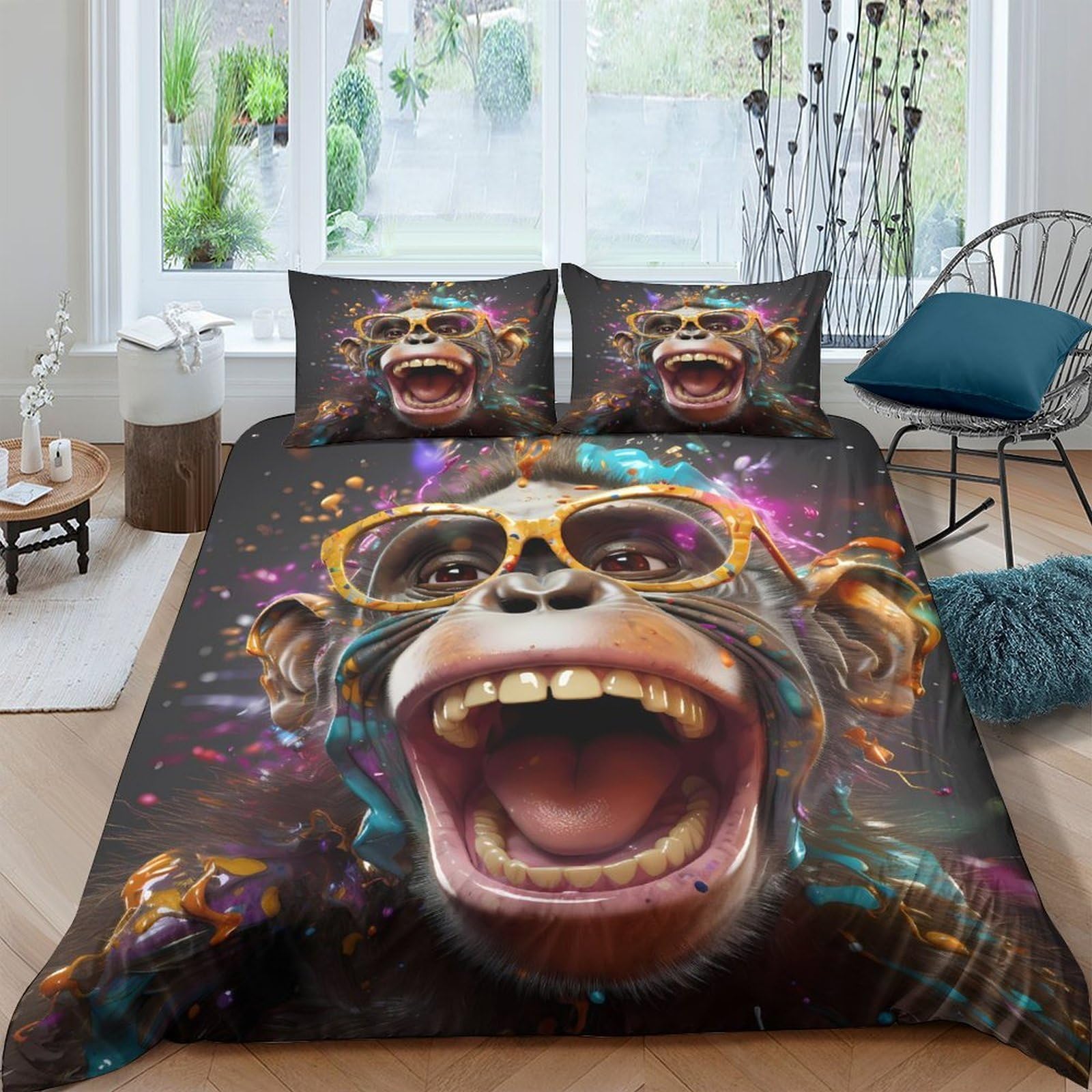 Ctjqhvkz Style-9 3D Printed Funky Monkey Fitted Sheet Microfiber Colourful Graffiti Mattress Cover Anti-Slip Machine Washable For Bedroom Dorm Decor Single（135X200cm）