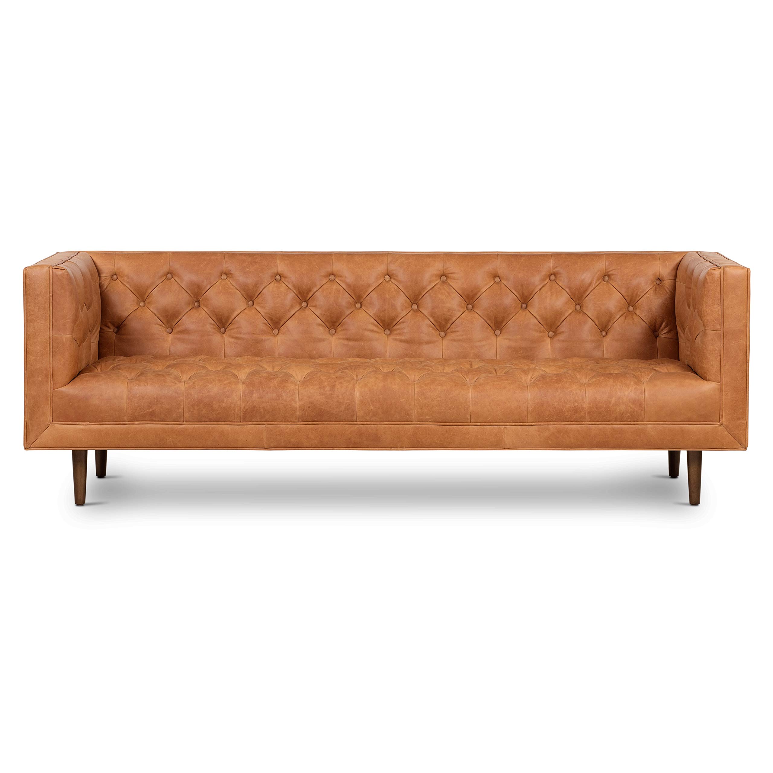 POLY & BARK Sofá Amo de 88.5" en piel italiana pura anilina de grano completo, color marrón coñac