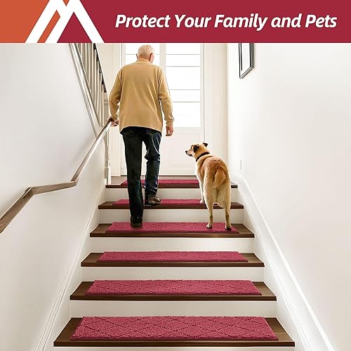 Miniatura 6 de COSY HOMEER - Alfombra antideslizante de 28 x 9 pulgadas, uso interior para peldaños de madera, para niños y perros, 100 % poliéster, base de