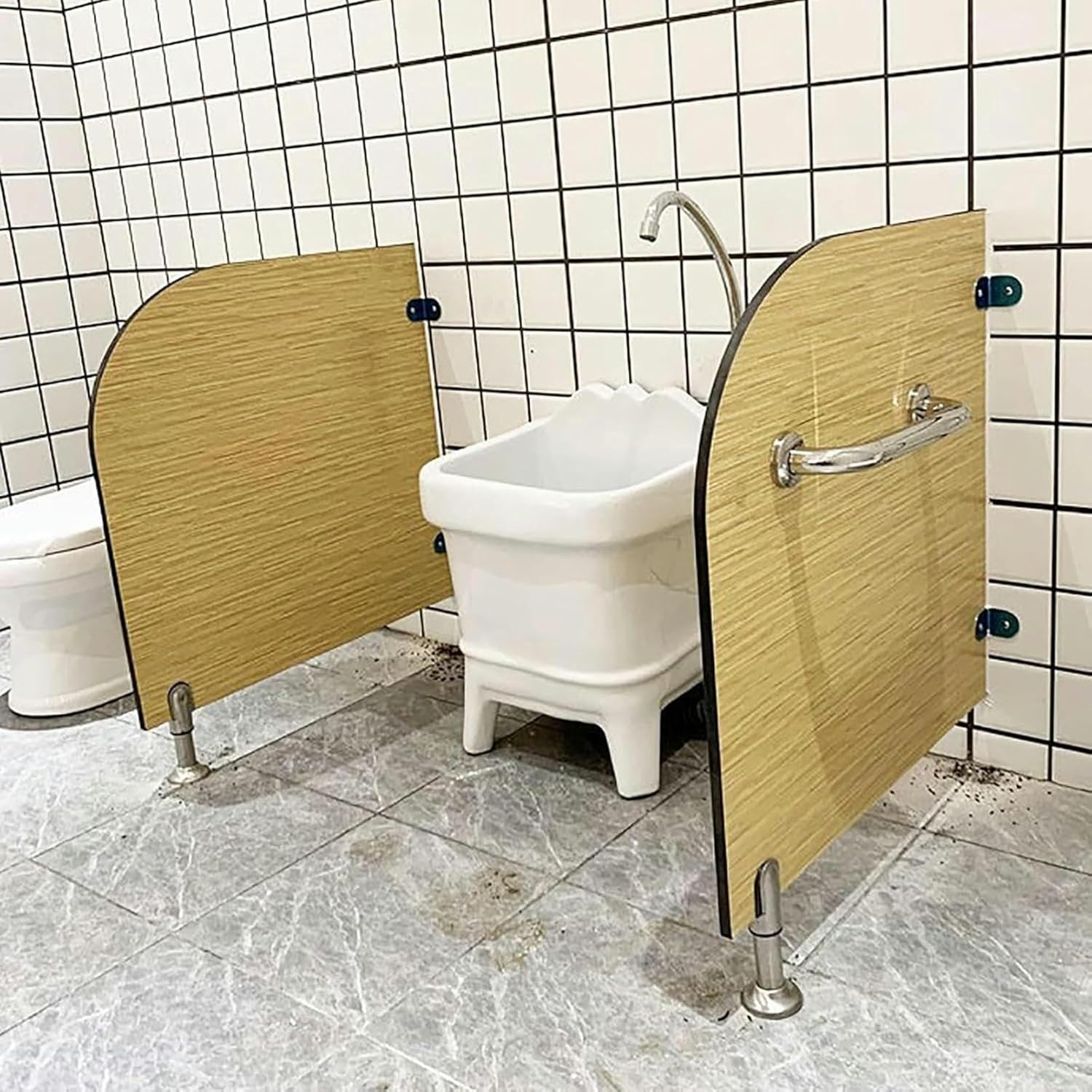 Urinals partition for Men Children's Toilet Privacy Screen with Handrails, Wooden Toilet Partition Urinal Waterproof Board Environmentally Friendly Material(60x70cm)
