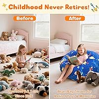 Vista 23 de Lukeight - Puf de almacenamiento de animales de peluche para niños, funda para puf de dinosaurio con cremallera para organizar la habitación