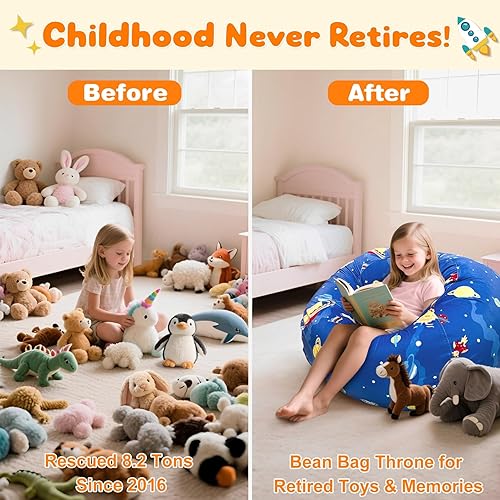 Miniatura 23 de Lukeight - Puf de almacenamiento de animales de peluche para niños, con cremallera para organizar habitaciones de niños pequeños y niños (terciopelo