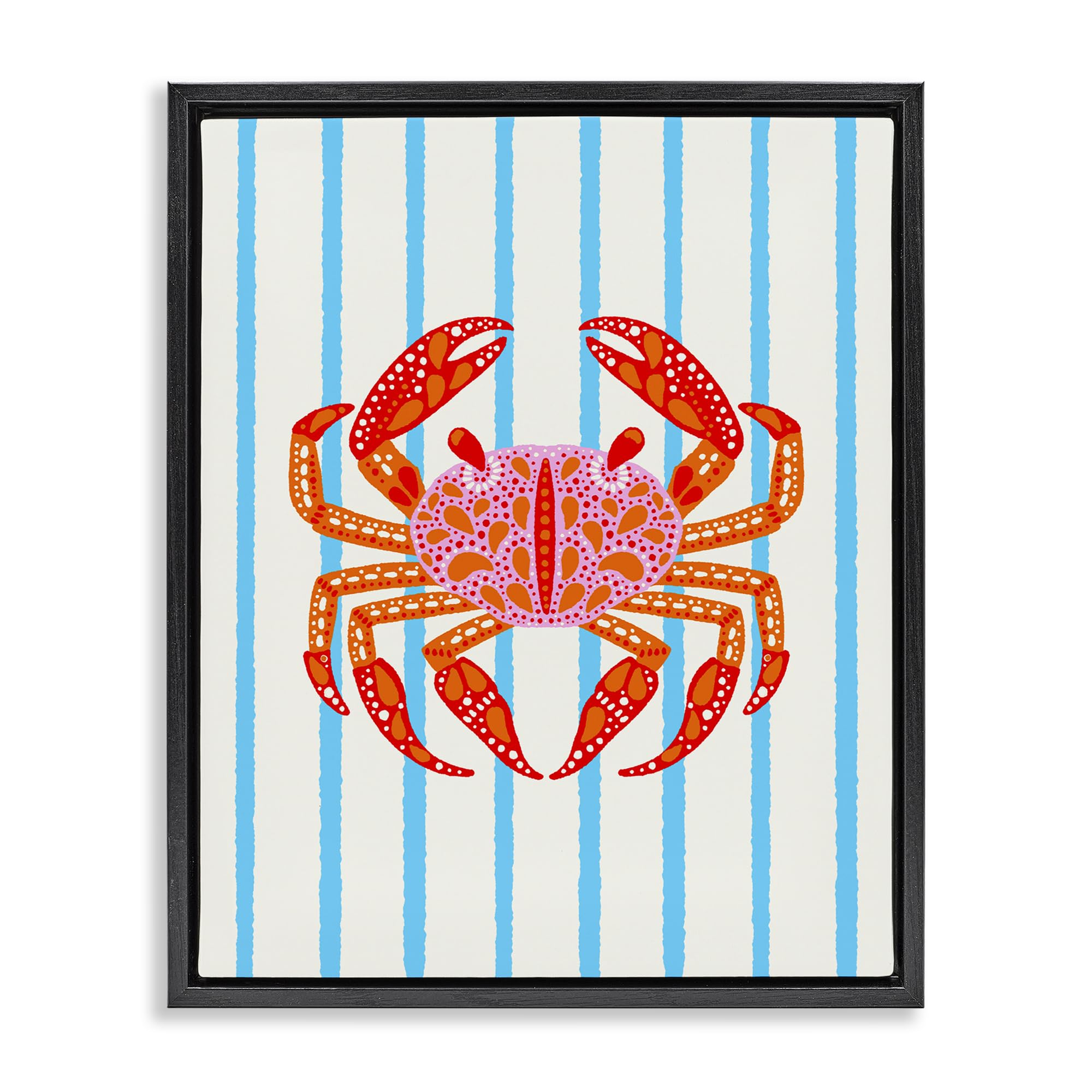 Stupell Industries Jet Black (Matte) Bright Crab Nautical Striped, 24 X 30 Inch Canvas In Floater Frame
