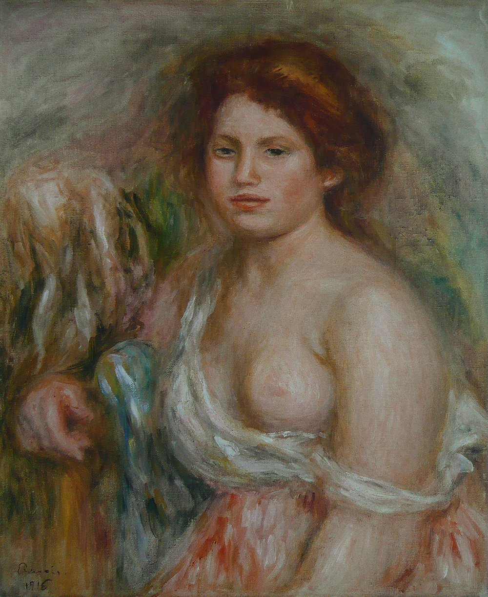 Retrato de Renoir en papel mate de archivo y elegante enmarcado marrón para salones sofisticados