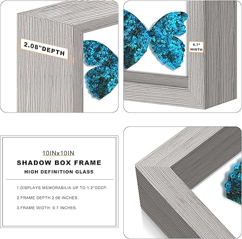 Miniatura 10 de Picrit Marco de caja de sombra de 11 x 14, vitrina con cristal real de alta definición y parte trasera negra para recuerdos, artículos de bebé,