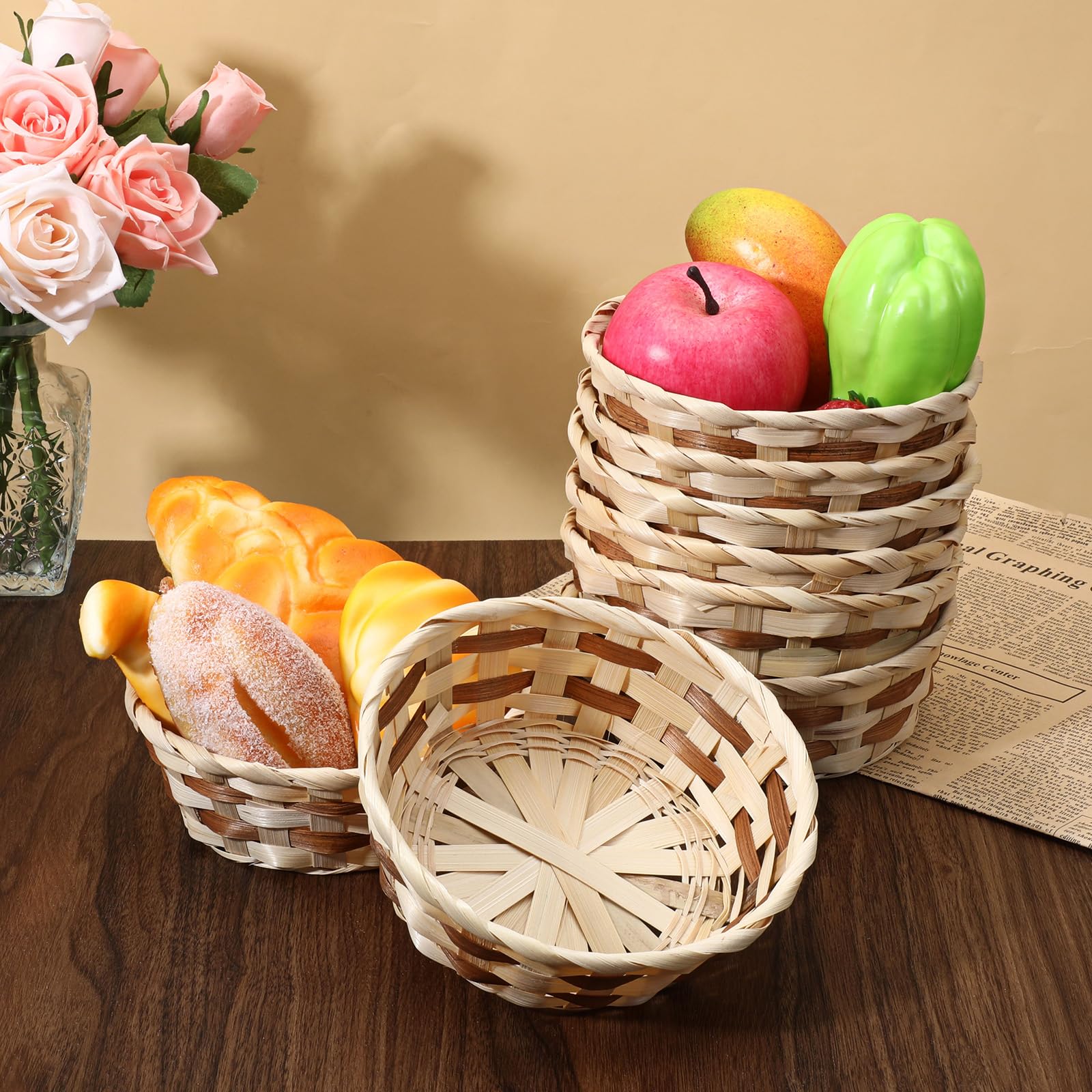 12 Pack Round Woven Bread Basket Plastic Basket Woven