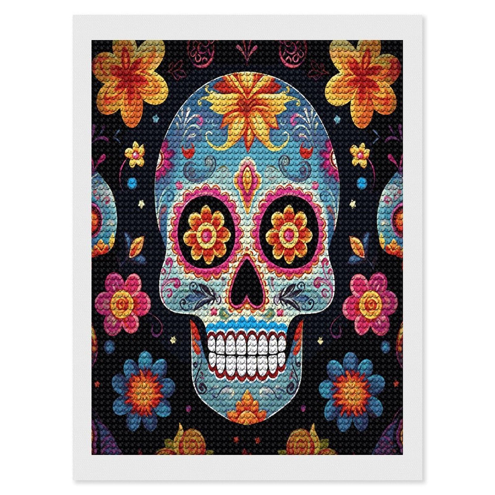 FekiLoot Sugar Skulls Paint by Numbers Kit for Adults Beginner DIY Diamond Dots Paintings Round Full Drill Diamond Art Kits Picture Diamond Art Painting Kits for Home Decor 12"x16"