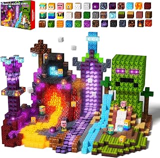 200 PCS Magnetic Blocks with Light Up Building Blocks - 20 Light Up Cubes, STEM Sensory Construction Toys for Kids Ages 4-8, Montessori Magnet Stacking Cubes, Gifts for Boys Girls 3 4 5 6 7 8-12
