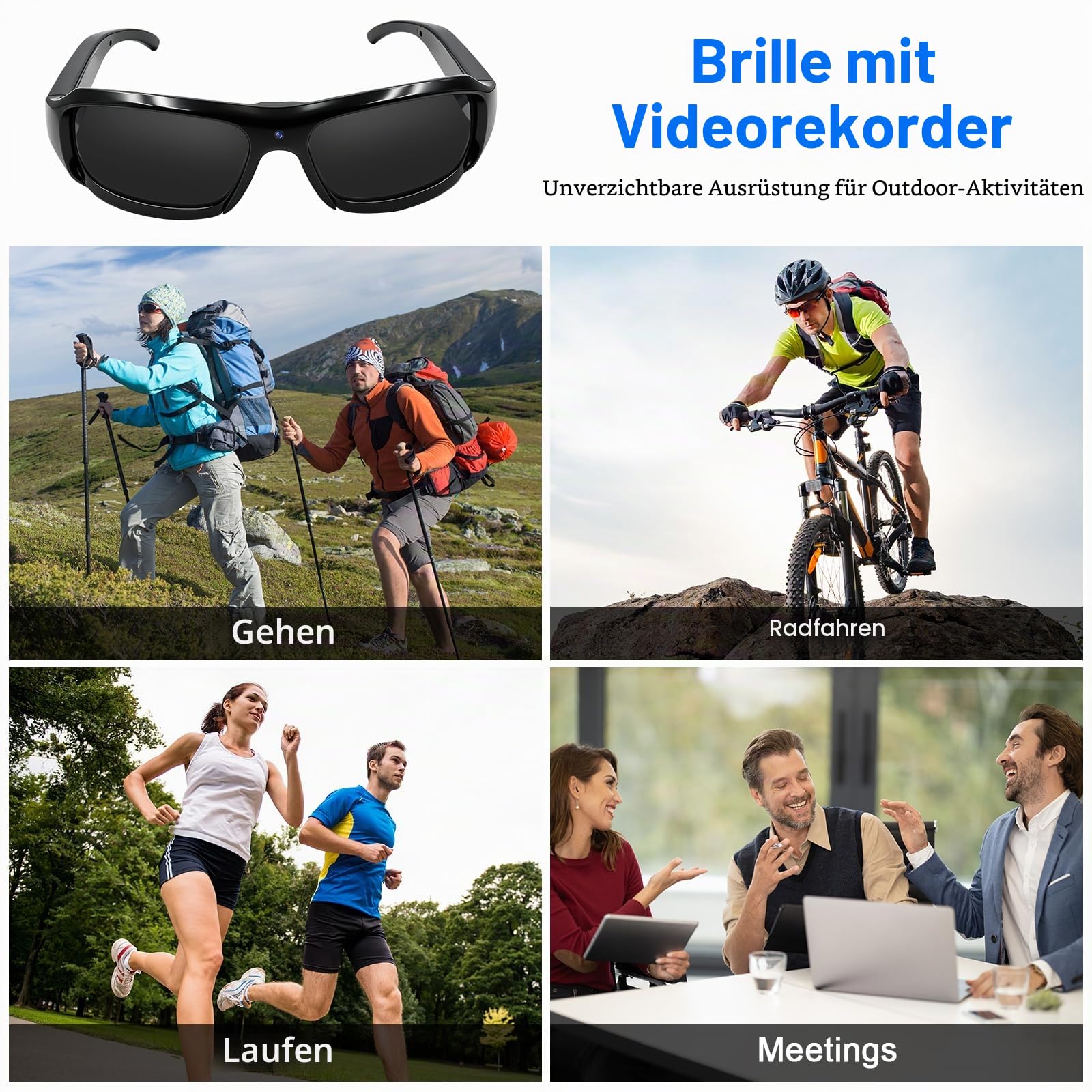 Brille mit Kamera1080P, Mini Action-Cam 16GB Sonnenbrille Polarisiert | 75 Min Aufnahme, Loop-Aufnahme, 256GB MicroSD, IPX5. Ein-Knopf-Bedienung, Für Radfahren Angeln Motorrad