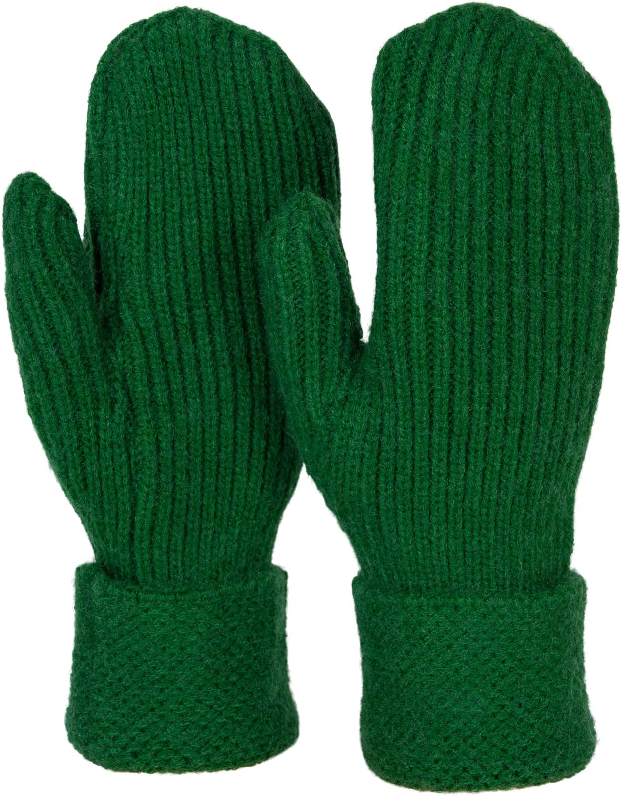 styleBREAKER Women's Winter Knitted Mittens Unicoloured with patterned cuff, warm mittens, knitted gloves 09010046, Colour:Dark Green