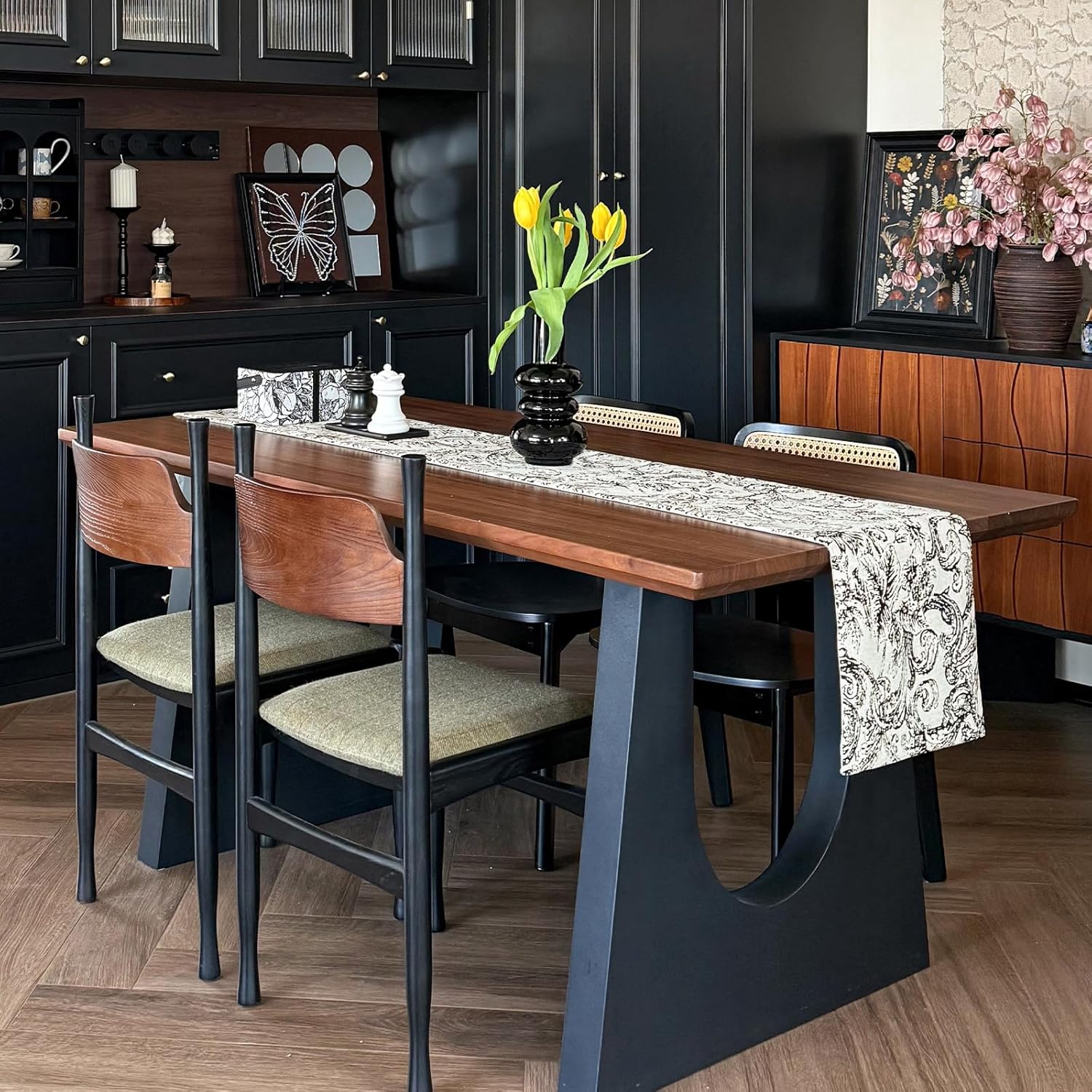 Black and White Table Runner Cotton Polyester, Thick Jacquard Long Table Runner, Kitchen Dining Table Decoration for Farmhouse Wedding Home Party Decor 12x120 Inch