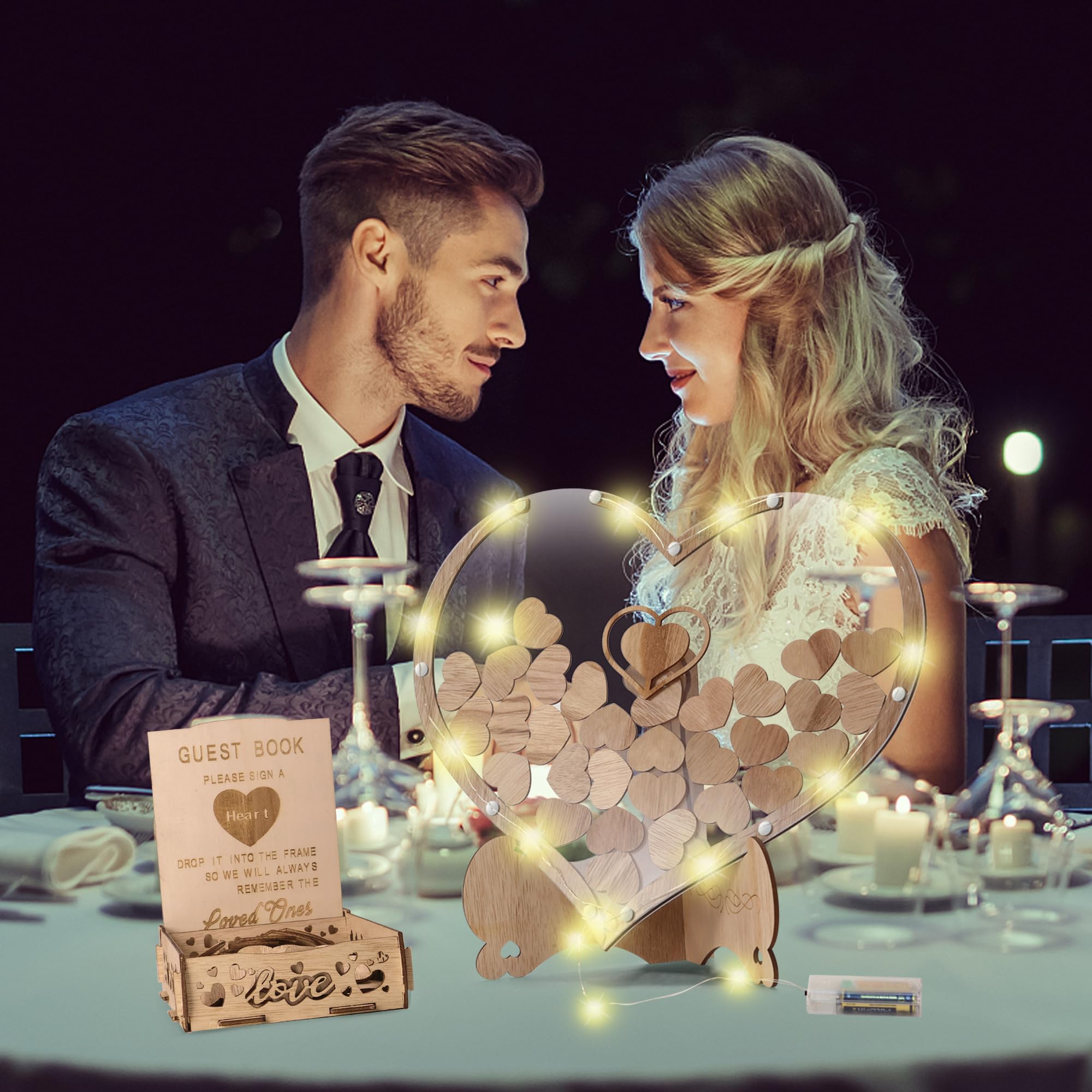 Wedding Guest Book Alternative - Wood Heart Drop Guest Book Sign for Wedding Decorations, Rusitc Wedding Reception for Engagement Birthday Graduation Party Memorial Days