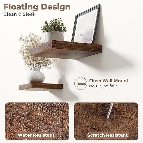 Miniatura 5 de Estantes flotantes para pared con soportes invisibles, estantes de madera de ingeniería montados en la pared con grano de madera para sala de estar,
