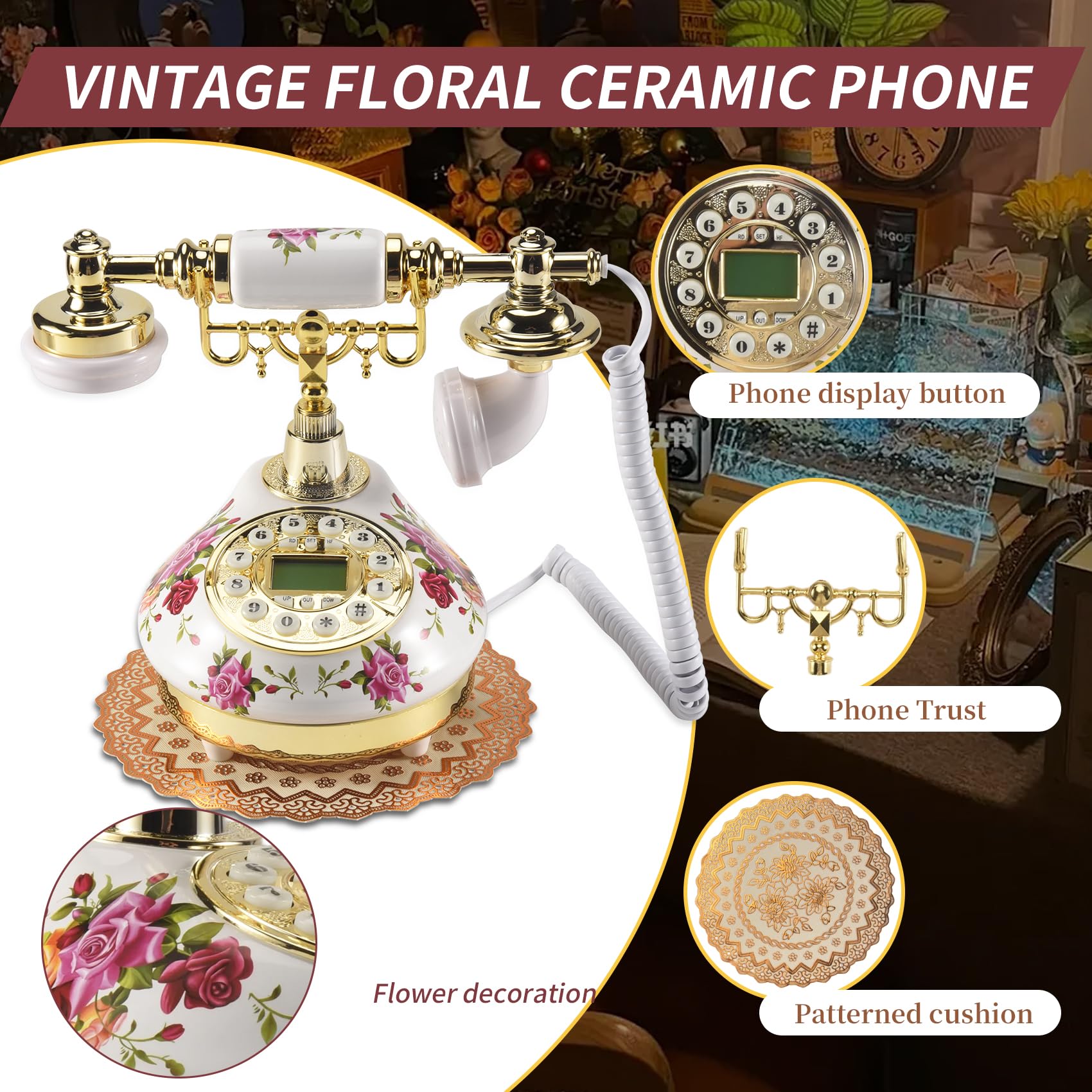 Telephone Fixe en Ceramique Retro Antique avec Repondeur Combine