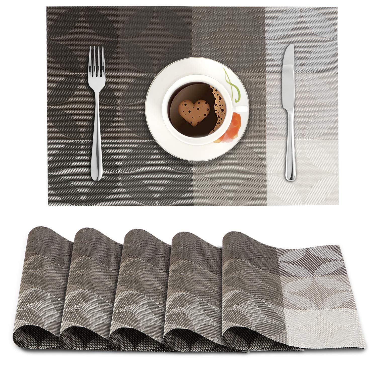 HOKIPO Geometric Grey Placemats - Set of 6 -1