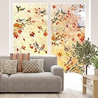 Vista 3 de Whaline 9 hojas de calcomanías para ventana de otoño con hojas de pájaros y ramas, calcomanías de doble cara para ventanas, decoraciones coloridas