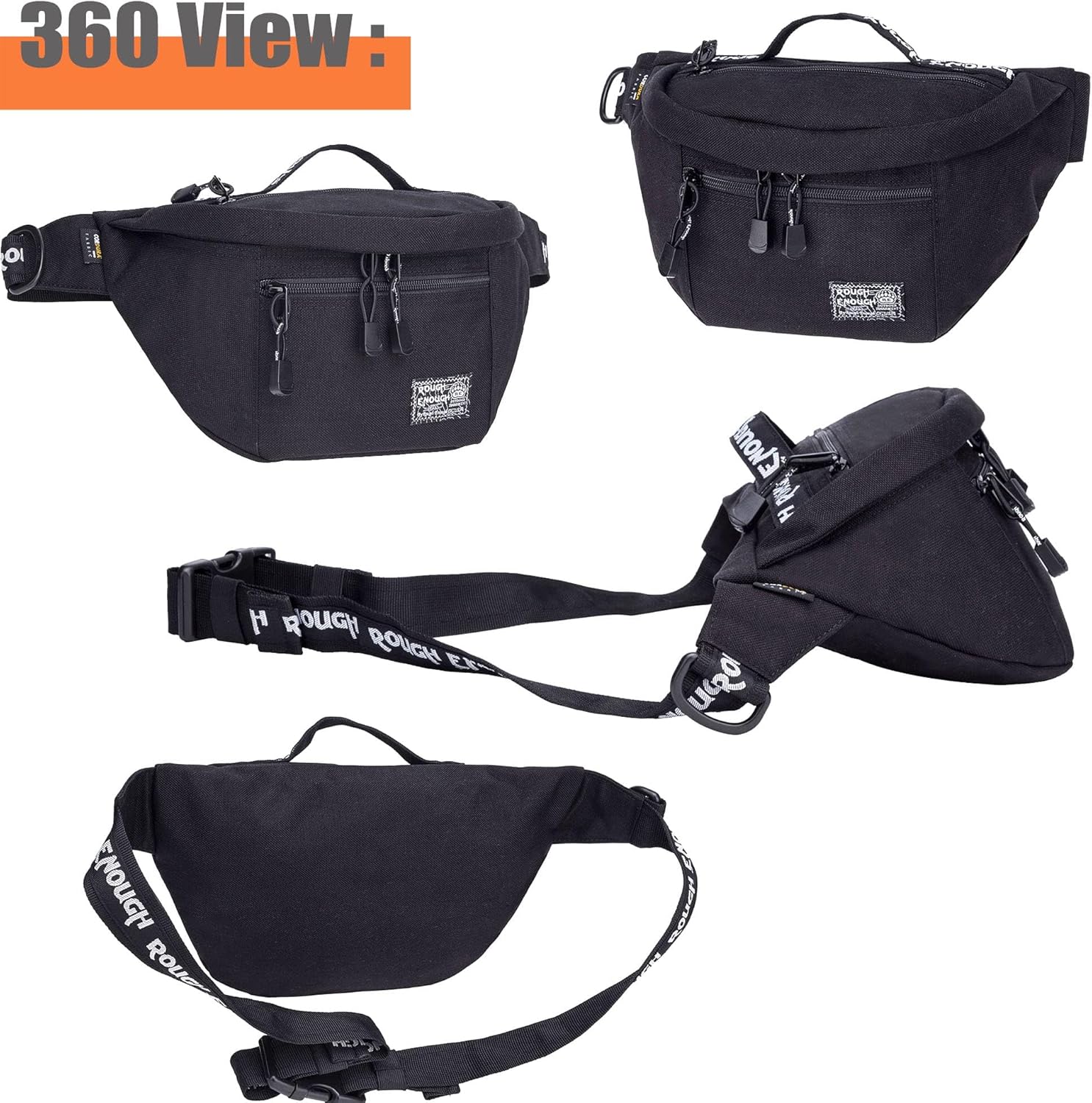 Rough Enough Tactical Fanny Pack for Men Lightweight Waterproof Waist Bag Crossbody for Fishing Hiking Dog Walking (Black) - Image 7