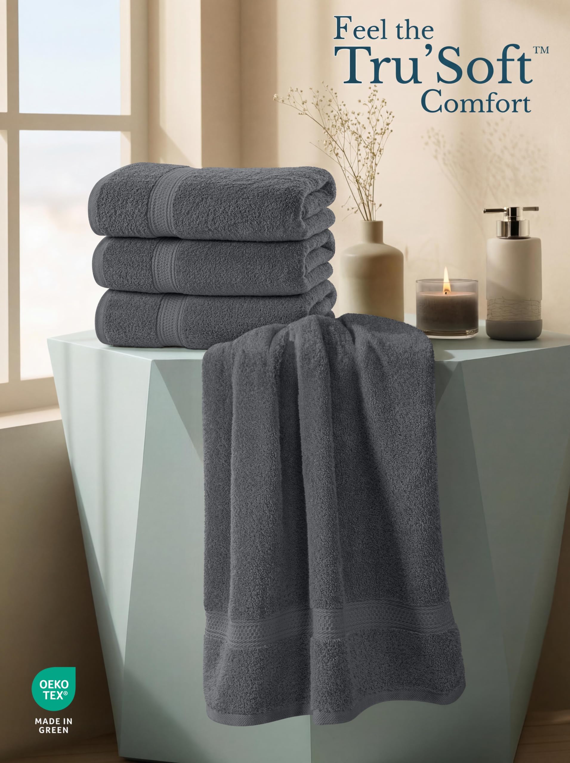 Utopia Towels 4 Pack - Premium Grey Bath Towels -4
