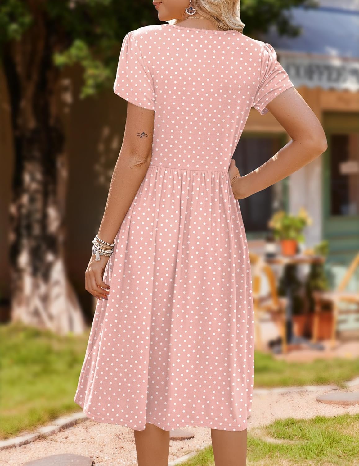 HOTOUCH Women's Summer A-Line Midi Dresses 2026 Casual Floral Short Sleeve T-Shirt Dress Flowy Beach Sundress with Pockets - Image 5