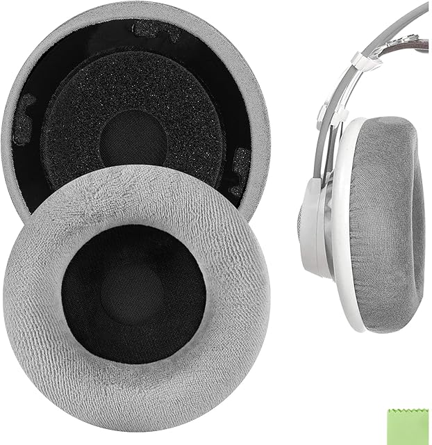 Geekria Comfort Velour Replacement Ear Pads for AKG K701, K702, Q701, Q702, K601, K612, K712 Headphones Earpads, Headset Ear Cushion Repair Parts (Grey)