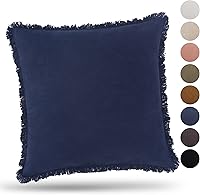 Vista 9 de Inspired Ivory - Funda de almohada decorativa de lino de 18 x 18 pulgadas, funda de almohada rústica azul marino con flecos, funda de cojín suave