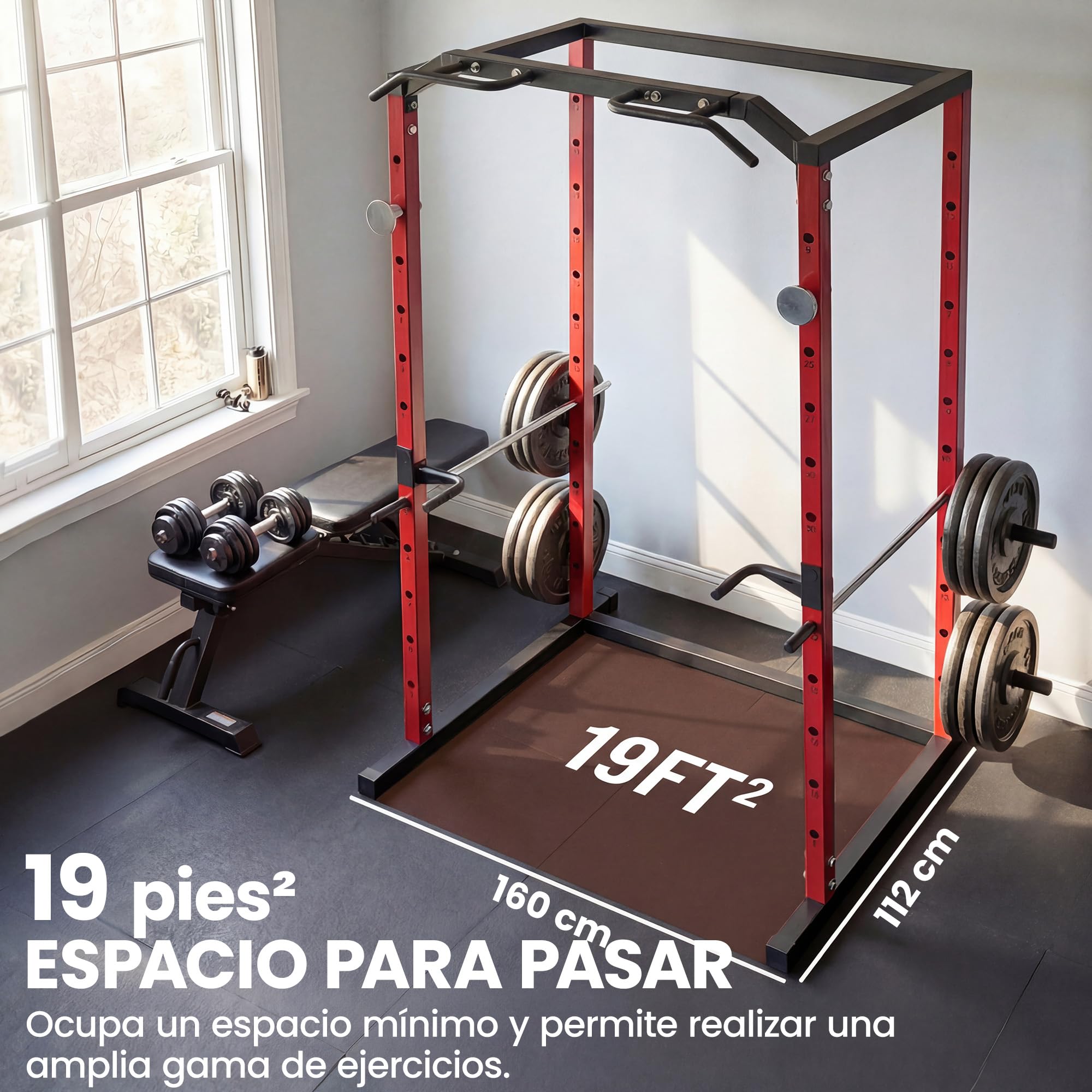 SPORTNOW Jaula de Potencia Musculación, Rack para Sentadillas con Barra de Dominadas, Estación de Fondos Ajustable en Altura, Soporte de Barra Regulable, para Casa Gimnasio, Carga 460 kg