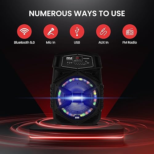 Miniatura 10 de Pyle Altavoz PA Bluetooth portátil – Sistema de audio de karaoke BT recargable de 300 W 8 pulgadas para exteriores – Luces de fiesta multicolor