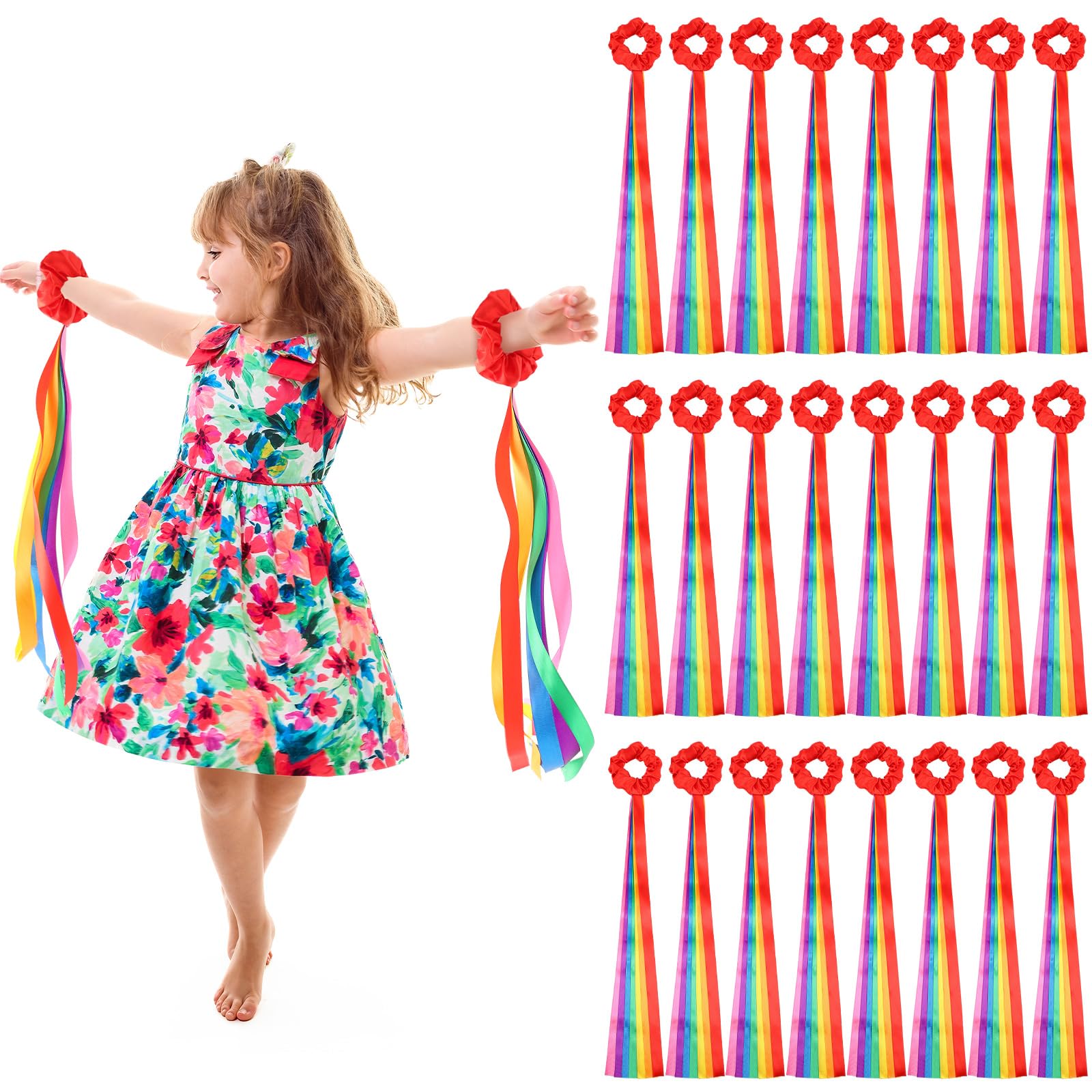 24 Pcs Rainbow Dance Ribbon Rhythm Ribbon for Kid, 0.8 x 19.7'', Red