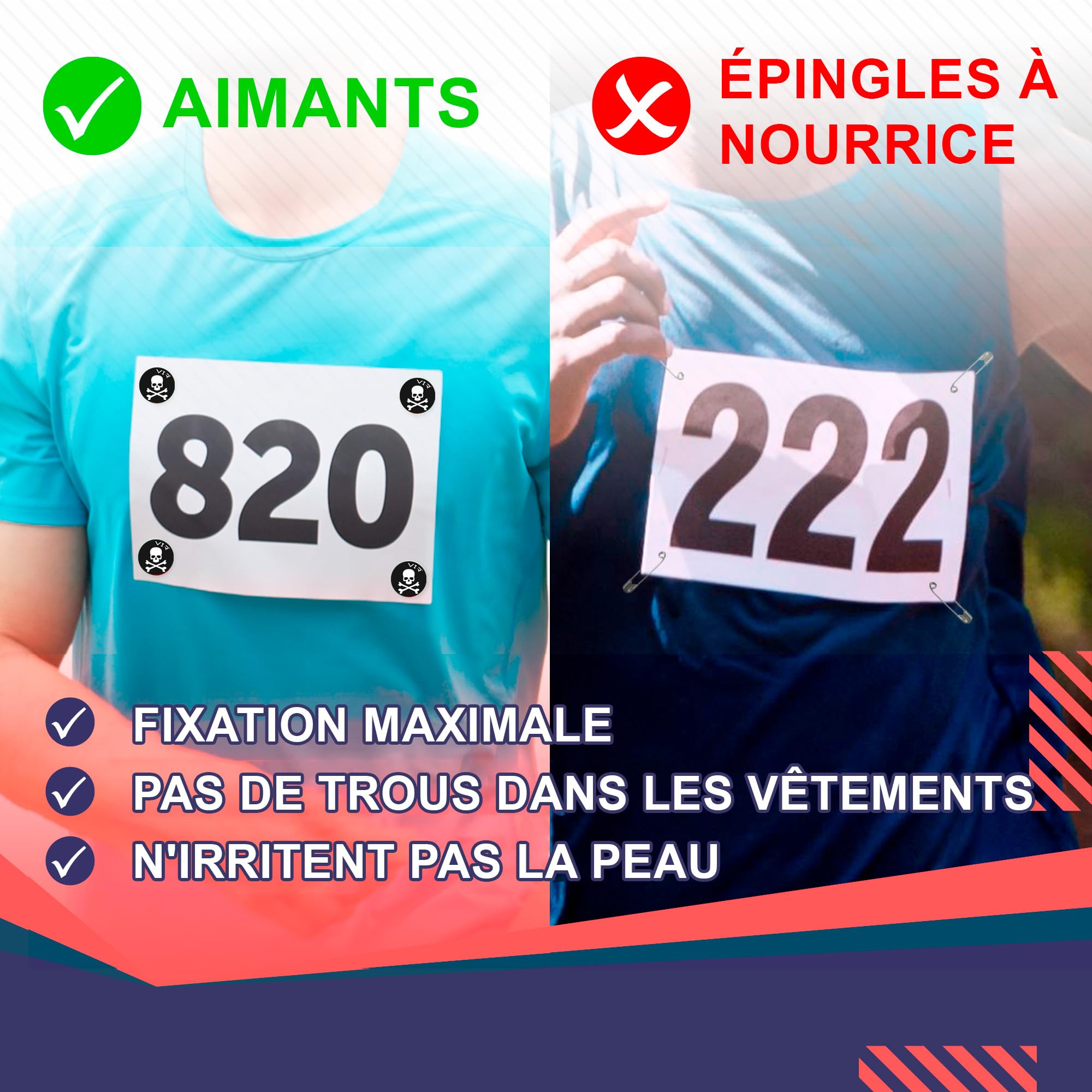 Porte-Dossard Aimanté VERY IMPORTANT RUNNER | Pack 4 Aimants Pour Running Et Triathlon | Fixation Solide Sans Épingle