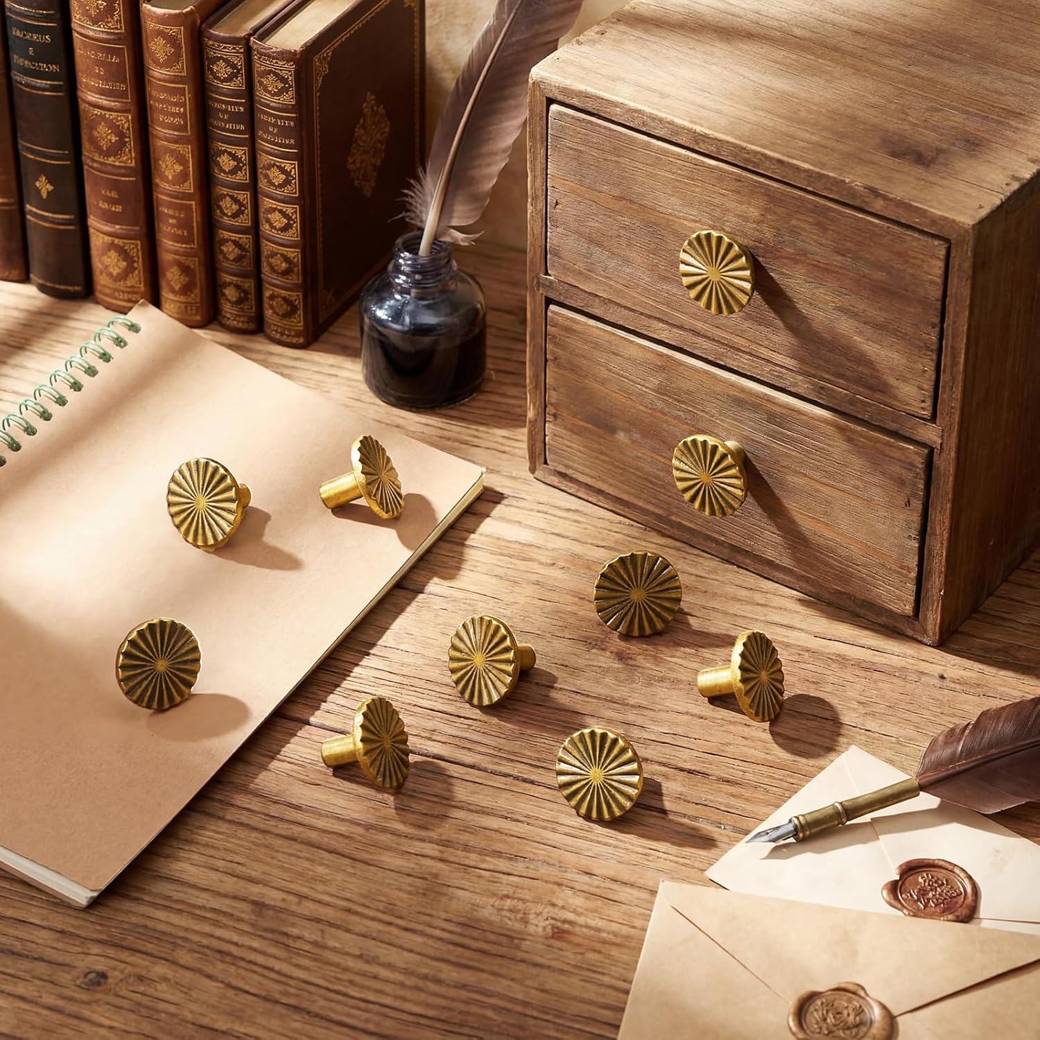 20 Pack Antique Brass Cabinet Knobs, Vintage Drawer Knobs Dresser Pulls Zinc Alloy Flat Kitchen Hardware Handles with Screws for Home Bathroom Cupboard Closet Wardrobe, 1.18" Diameter