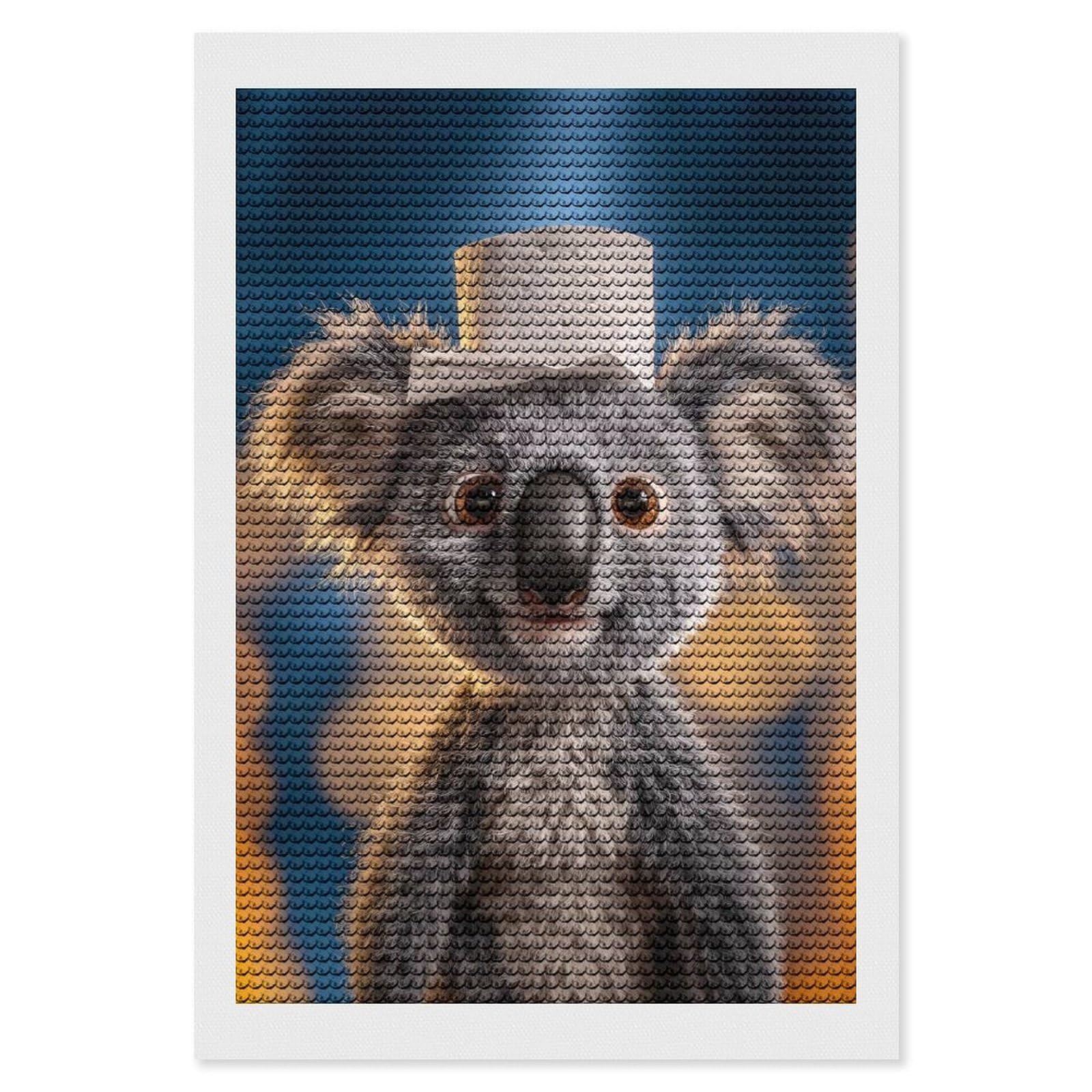 Junmoney Koala with Toilet Paper Hat DIY Diamond Art Canvas Kit 8"x12", Winter Craft, Mindful Craft Project, Aesthetic Room Decor, Decor Project