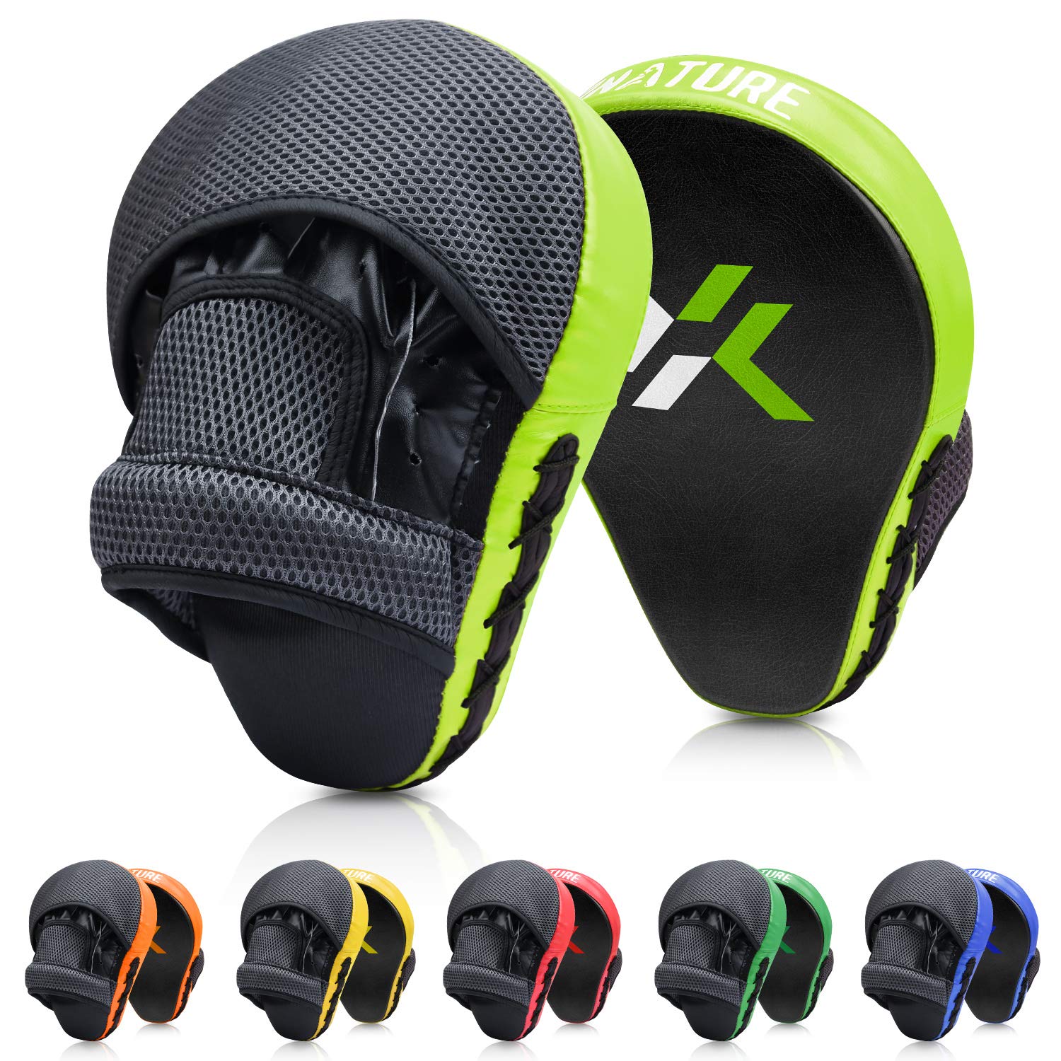 Xnature(Punching Mitts A pair Light Green) - Essential Curved Boxing MMA Punching Mitts Boxing Pads Hook & Jab Pads MMA Target Focus Punching Mitts Thai Strike Kick Shield