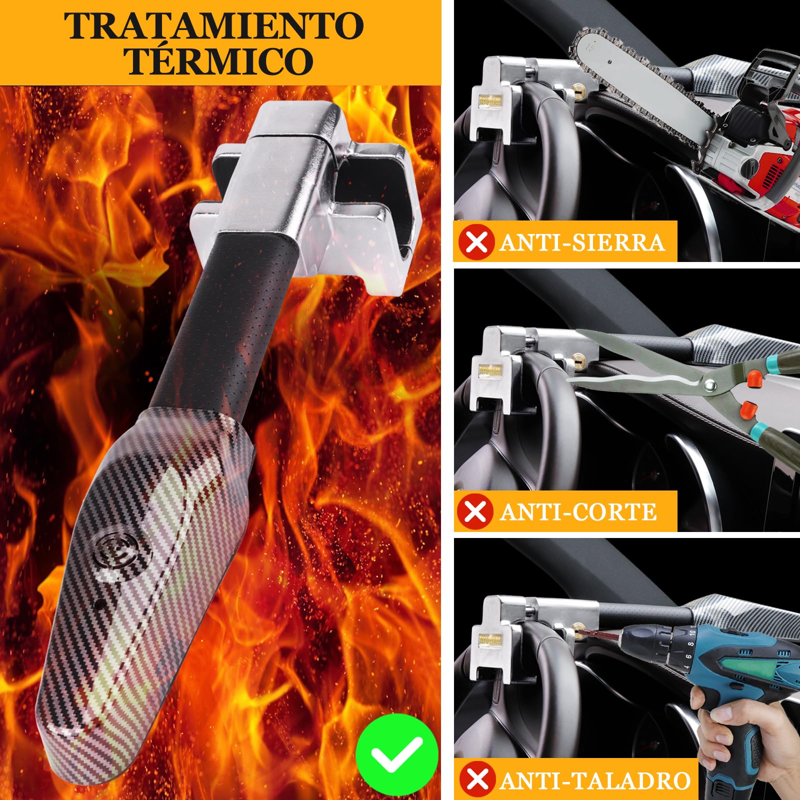 Tevlaphee Antirrobo Coche con Alarma, 120dB, Antirrobo Coche Volante, Barra Antirrobo Coche, Ajuste Universal